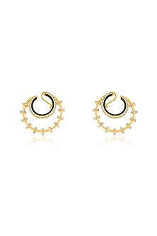 Gold Plated Crystal Zirconia Multi-Colored Enameled Hoop Earrings