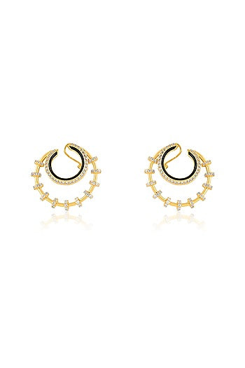 Gold Plated Crystal Zirconia Multi-Colored Enameled Hoop Earrings