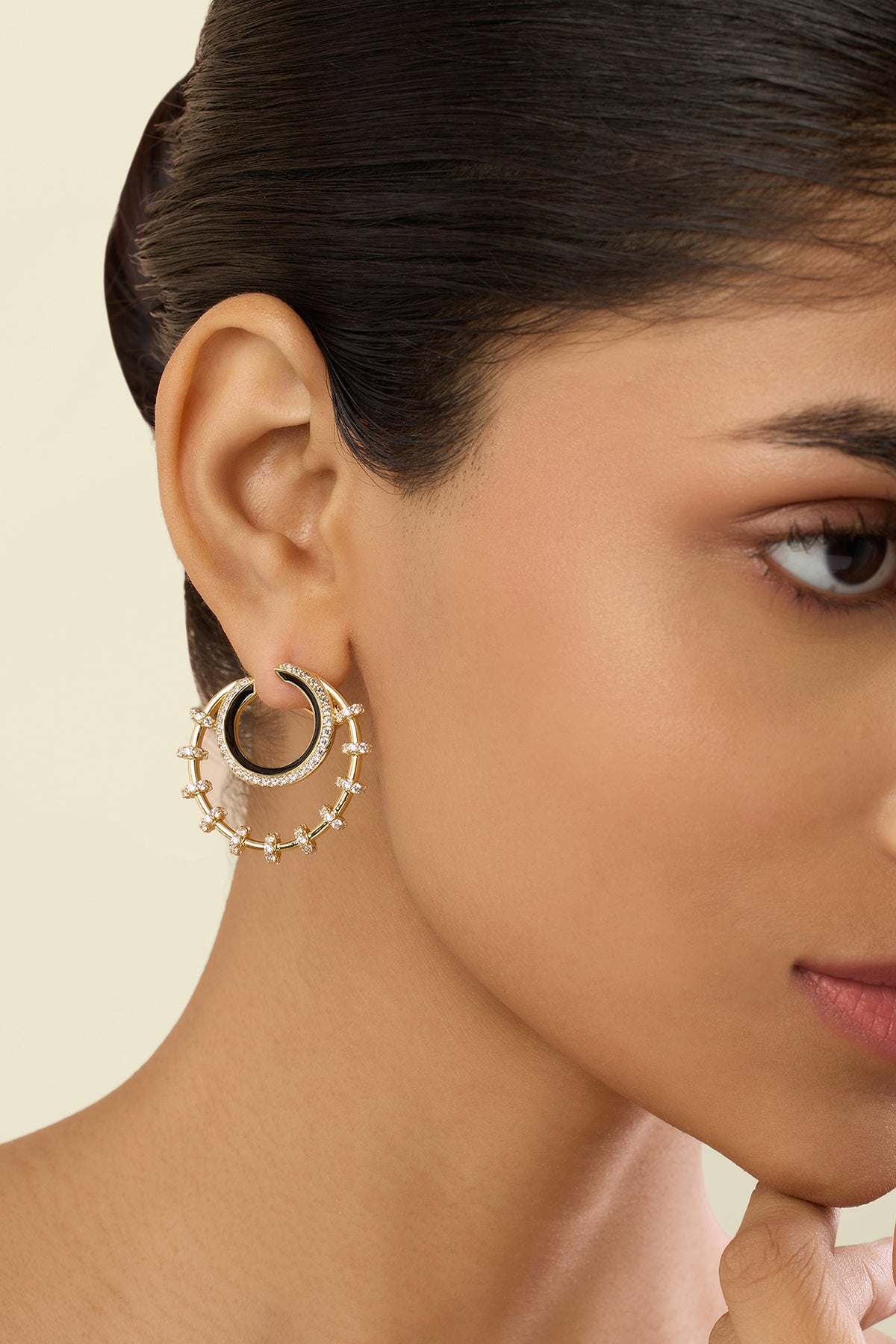 Gold Plated Crystal Zirconia Multi-Colored Enameled Hoop Earrings
