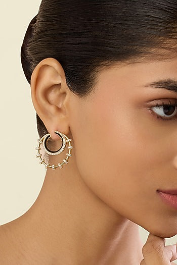 Gold Plated Crystal Zirconia Multi-Colored Enameled Hoop Earrings