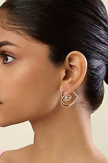 Gold Plated Crystal Zirconia Red Enameled Hoop Earrings