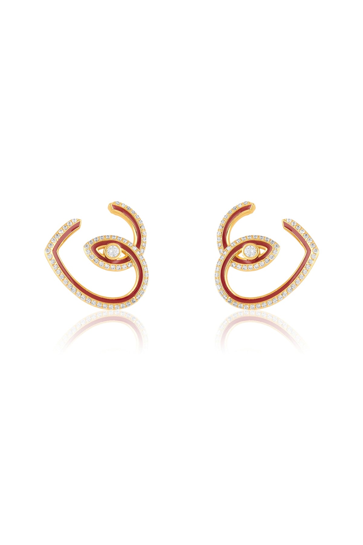 Gold Plated Crystal Zirconia Red Enameled Hoop Earrings