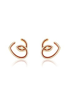 Gold Plated Crystal Zirconia Red Enameled Hoop Earrings