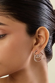 Gold Plated Crystal Zirconia Red Enameled Hoop Earrings