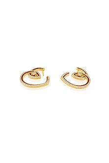 Gold Plated Crystal Zirconia Red Enameled Hoop Earrings