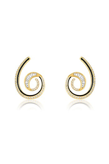 Gold Plated Crystal Zirconia Multi-Colored Enameled Hoop Earrings