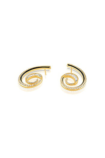 Gold Plated Crystal Zirconia Multi-Colored Enameled Hoop Earrings