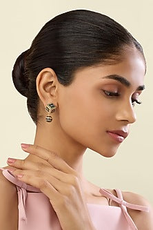 Gold Plated Crystal Zirconia Multi-Colored Enameled Dangler Earrings