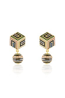 Gold Plated Crystal Zirconia Multi-Colored Enameled Dangler Earrings
