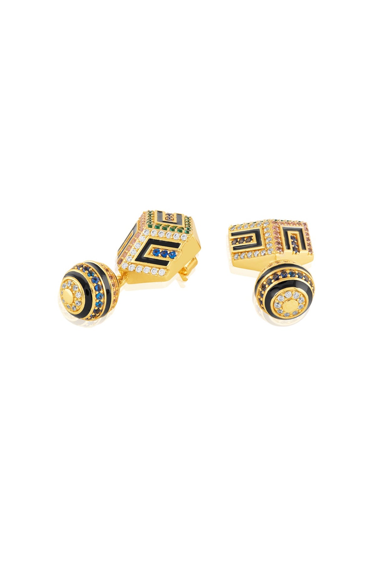Gold Plated Crystal Zirconia Multi-Colored Enameled Dangler Earrings