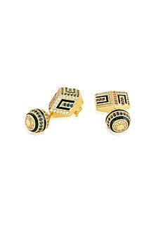 Gold Plated Crystal Zirconia Multi-Colored Enameled Dangler Earrings