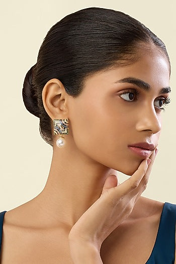 Gold Plated Crystal Zirconia Multi-Colored Enameled Dangler Earrings