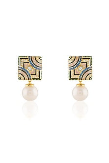Gold Plated Crystal Zirconia Multi-Colored Enameled Dangler Earrings