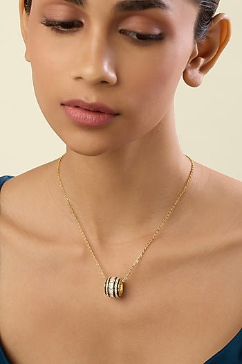 Gold Plated Crystal Zirconia Enameled Pendant Necklace