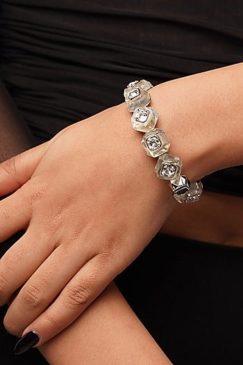 Black Rhodium Finish White Crystal Bangle
