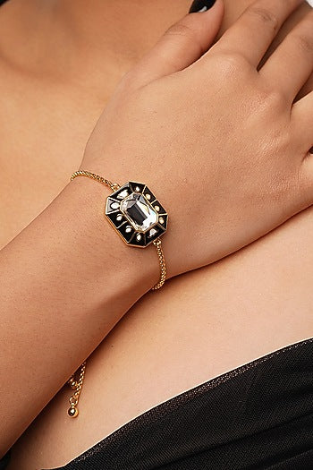 Gold Plated Black Crystal Enameled Bracelet