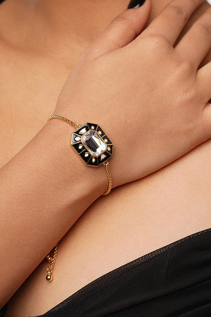Gold Plated Black Crystal Enameled Bracelet