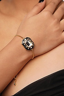 Gold Plated Black Crystal Enameled Bracelet