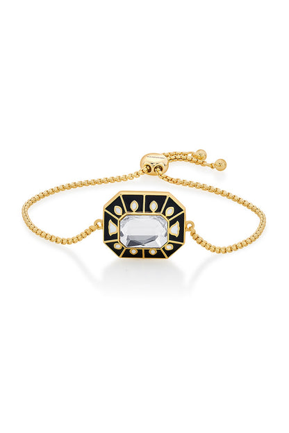 Gold Plated Black Crystal Enameled Bracelet
