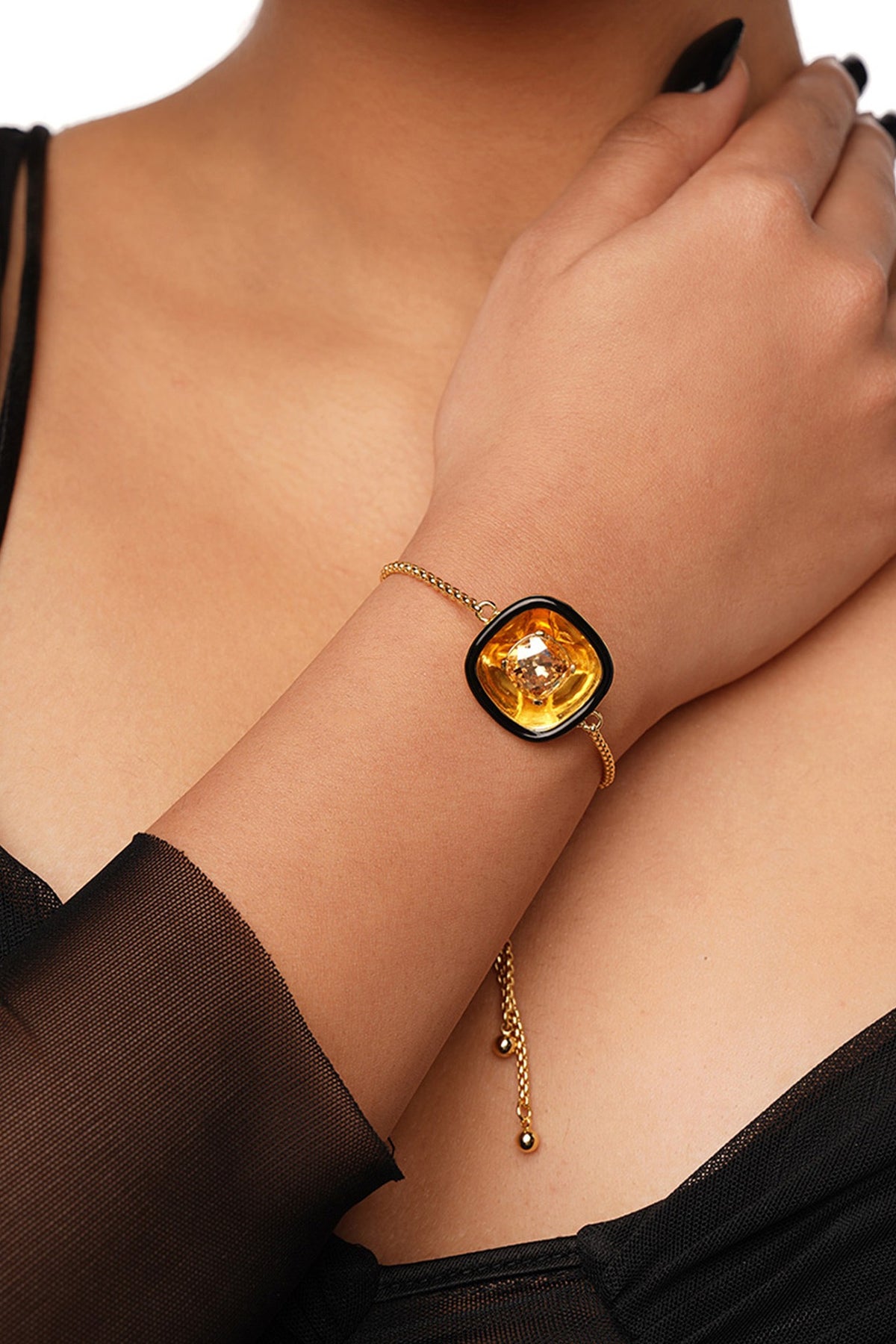 Gold Plated Crystal Wrapped Enameled Bracelet