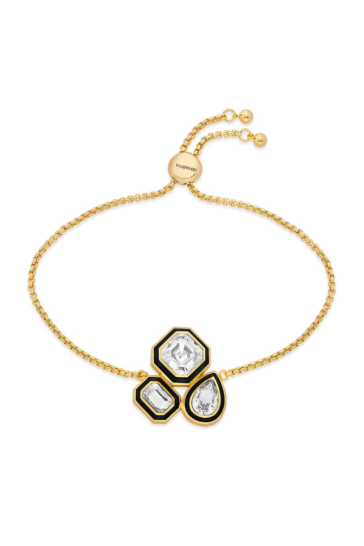 Gold Plated White Crystal Trio Bracelet