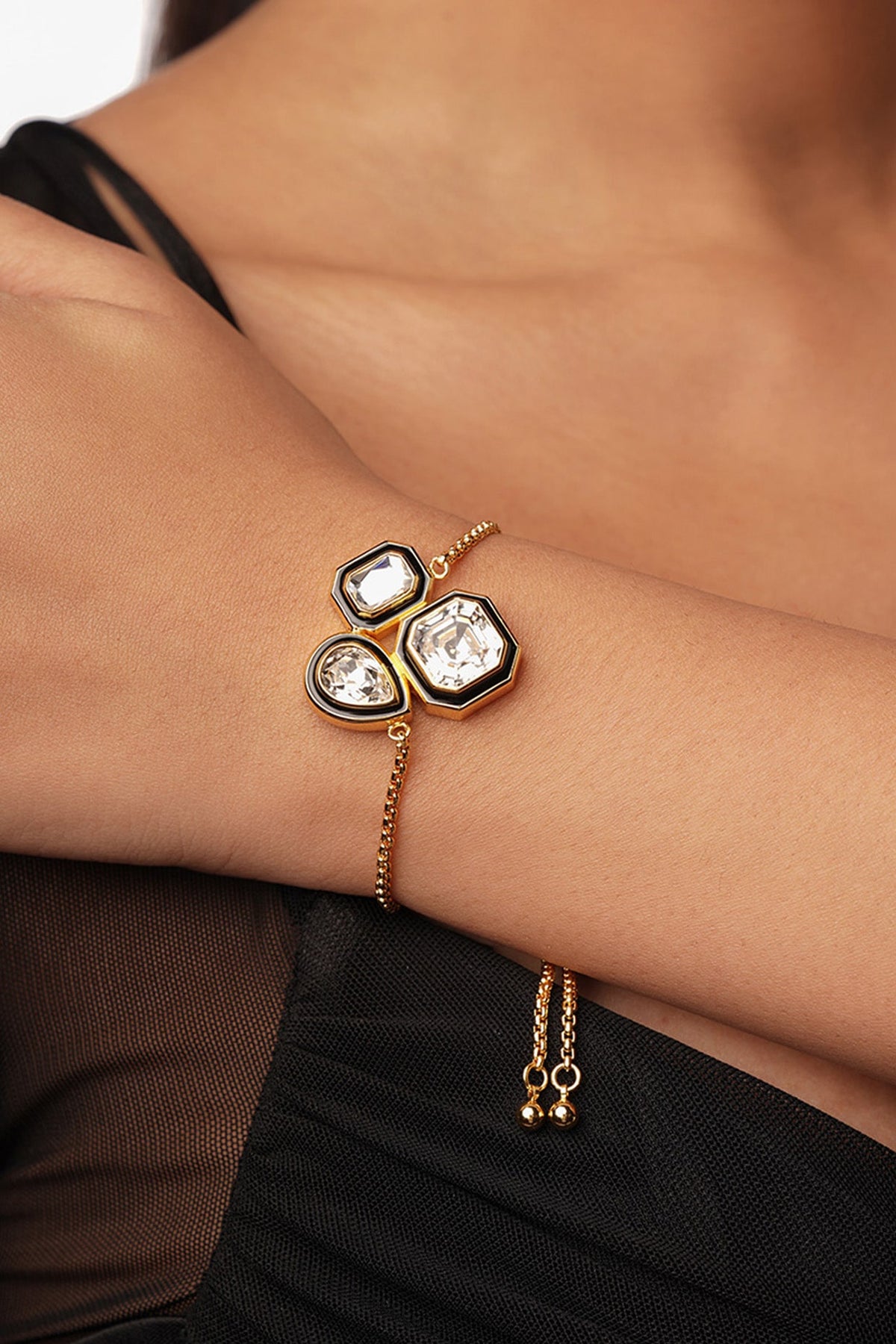 Gold Plated White Crystal Trio Bracelet