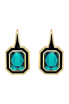 Gold Plated Green Crystal Enameled Dangler Earrings