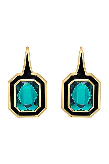 Gold Plated Green Crystal Enameled Dangler Earrings