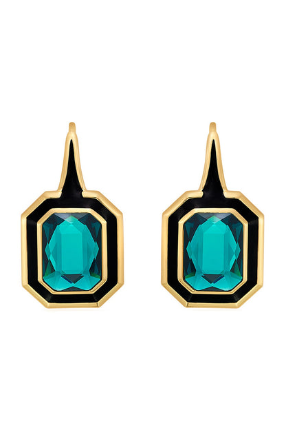 Gold Plated Green Crystal Enameled Dangler Earrings