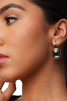 Gold Plated Green Crystal Enameled Dangler Earrings