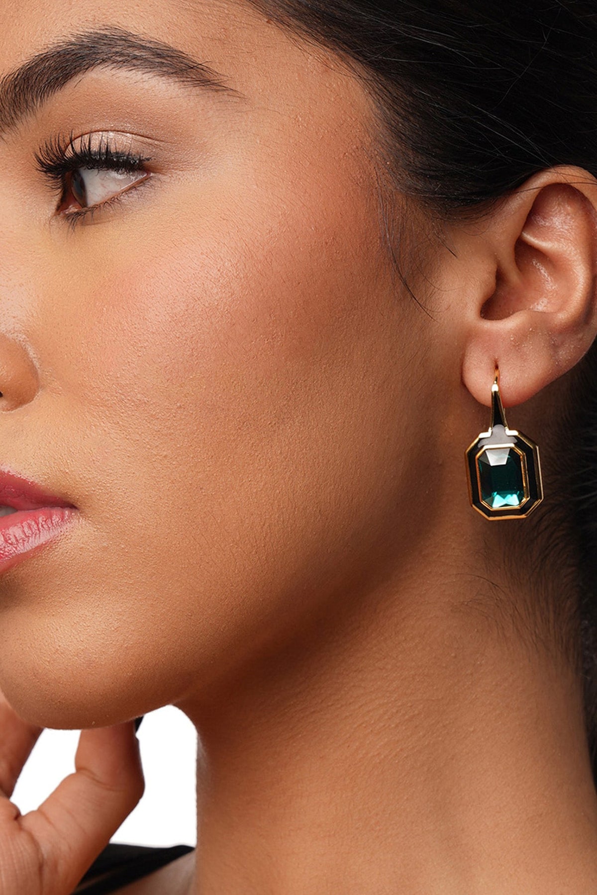Gold Plated Green Crystal Enameled Dangler Earrings