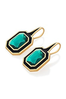 Gold Plated Green Crystal Enameled Dangler Earrings