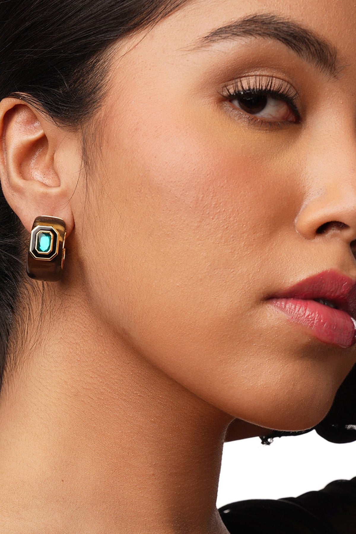 Gold Plated Green Crystal Dangler Earrings