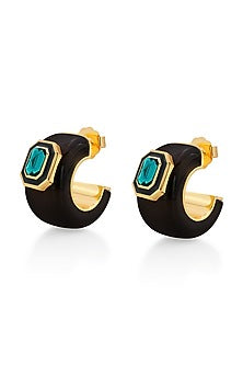 Gold Plated Green Crystal Dangler Earrings