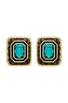 Gold Plated Green Crystal Enameled Stud Earrings