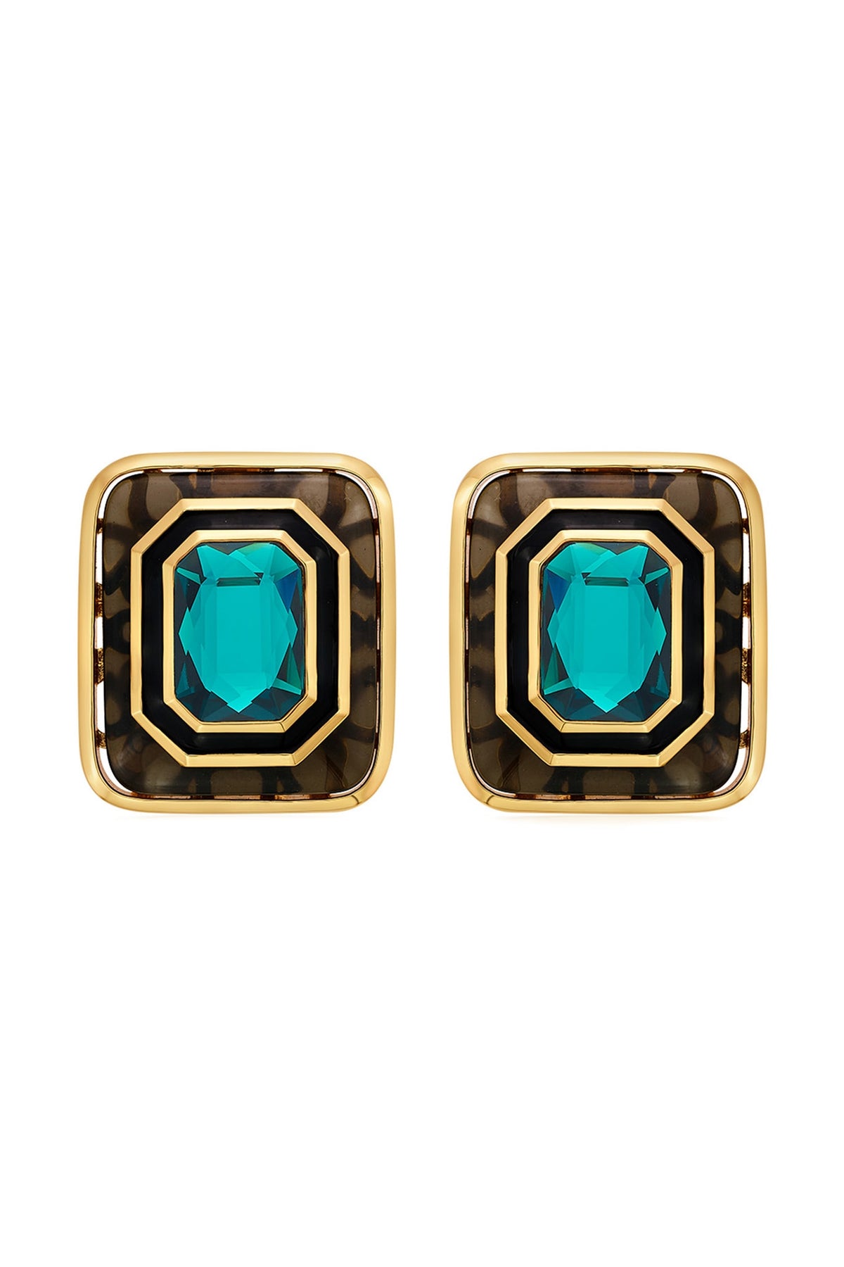 Gold Plated Green Crystal Enameled Stud Earrings
