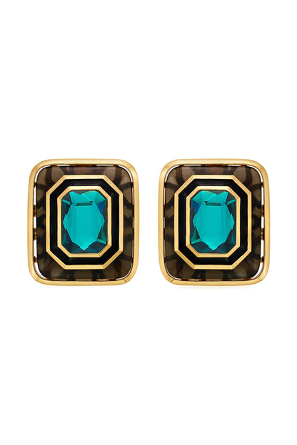 Gold Plated Green Crystal Enameled Stud Earrings