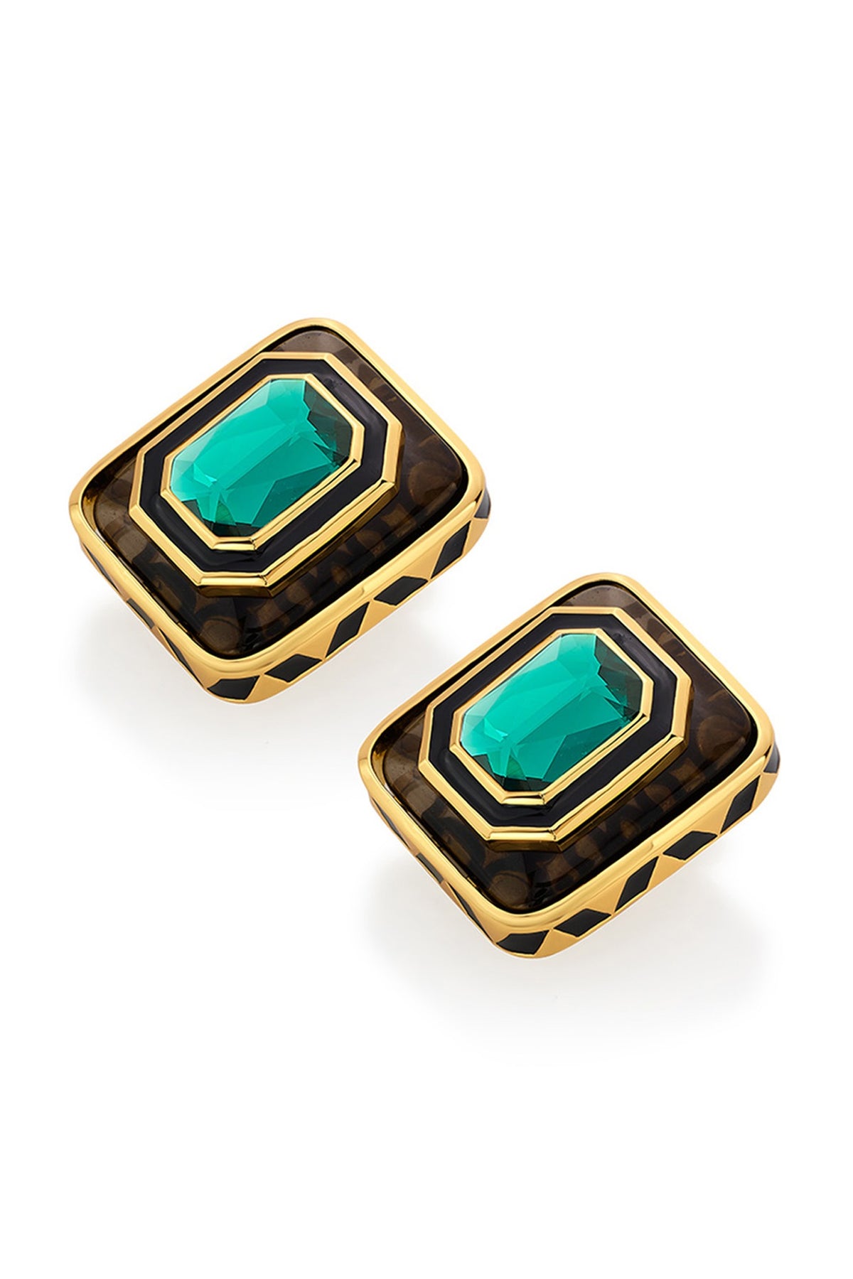 Gold Plated Green Crystal Enameled Stud Earrings