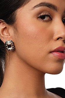Gold Plated Black Crystal Enameled Stud Earrings