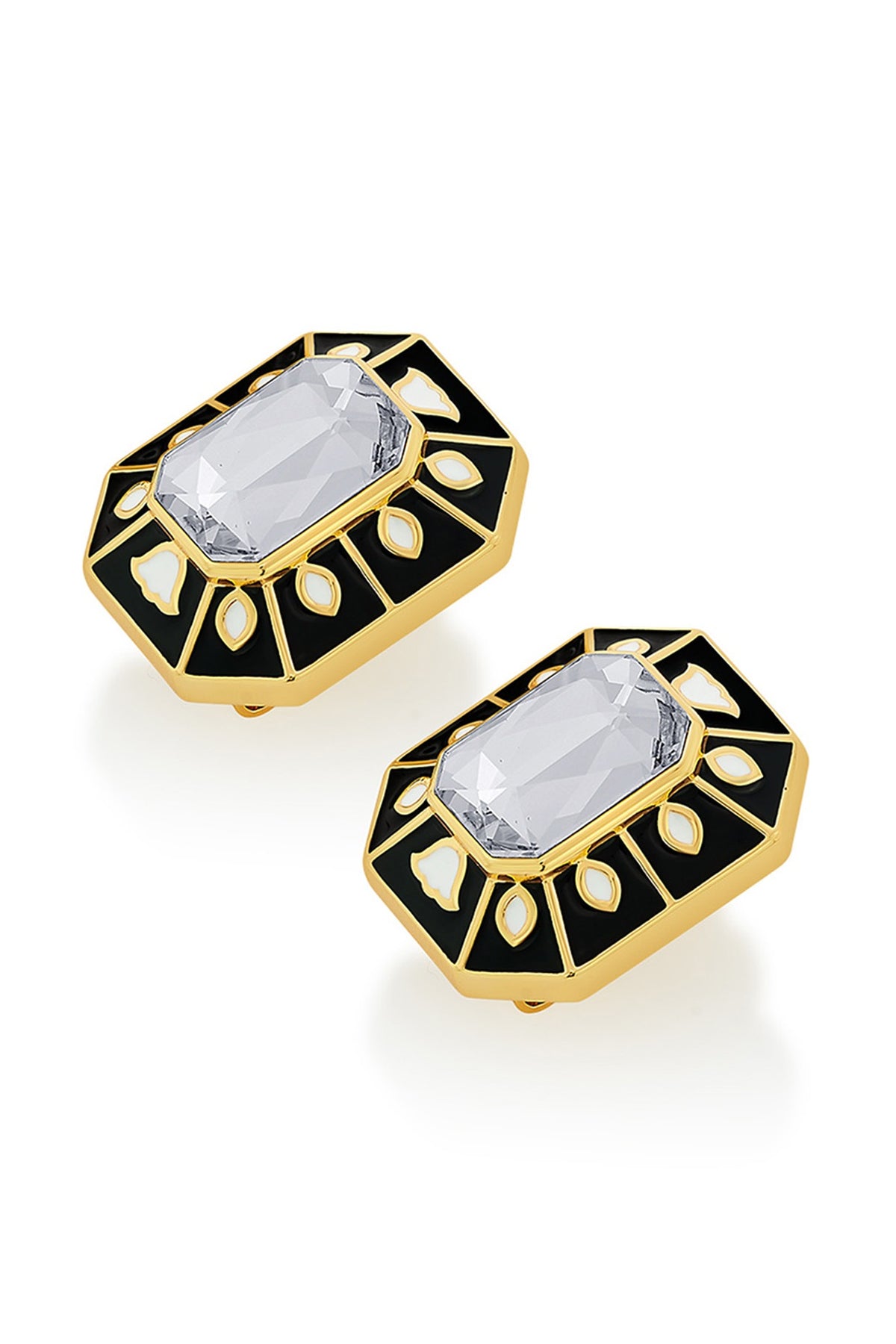 Gold Plated Black Crystal Enameled Stud Earrings