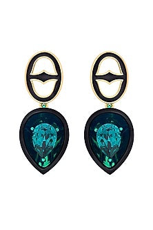 Gold Plated Green Crystal Enameled Dangler Earrings