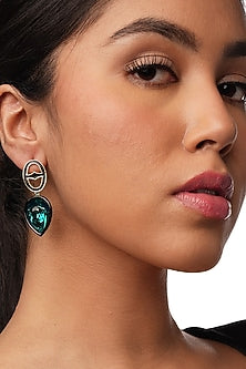Gold Plated Green Crystal Enameled Dangler Earrings