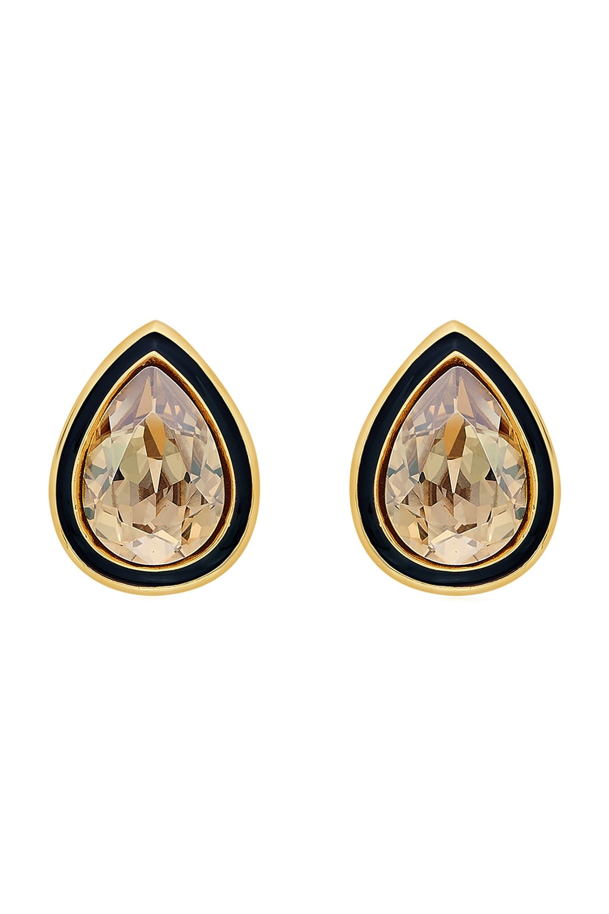 Gold Plated Crystal Enameled Stud Earrings