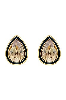 Gold Plated Crystal Enameled Stud Earrings