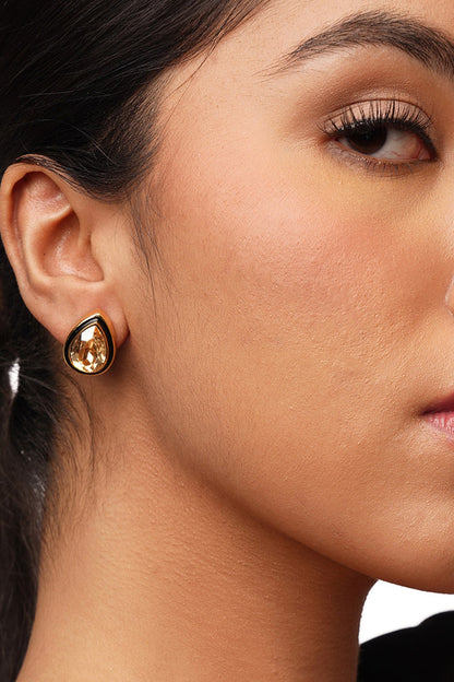 Gold Plated Crystal Enameled Stud Earrings