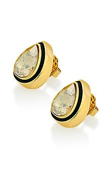 Gold Plated Crystal Enameled Stud Earrings