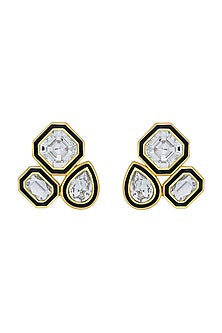 Gold Plated White Crystal Trio Stud Earrings