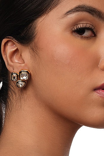 Gold Plated White Crystal Trio Stud Earrings