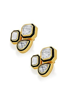 Gold Plated White Crystal Trio Stud Earrings