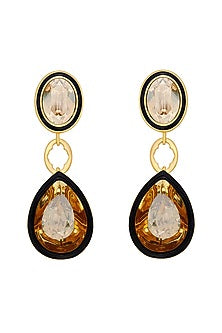 Gold Plated Crystal Enameled Dangler Earrings